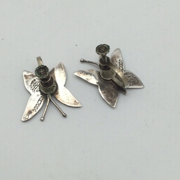 Butterfly Sterling Silver & Abalone Screw Back Earrings Vintage, Whimsical. - Picture 5 of 7